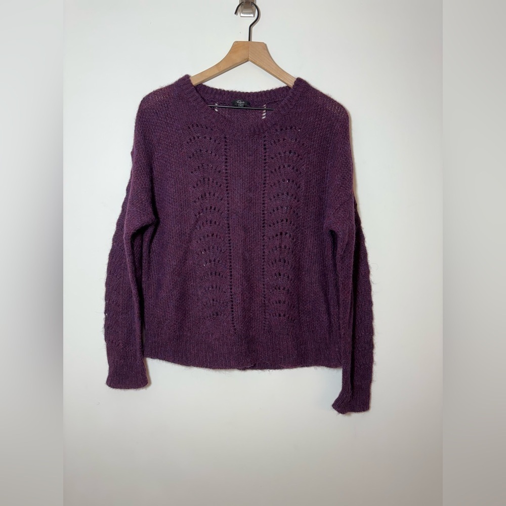 Rails Purple Sweater Crew Neck Pullover Alpaca Wool Blend Pointelle Knit Sz L